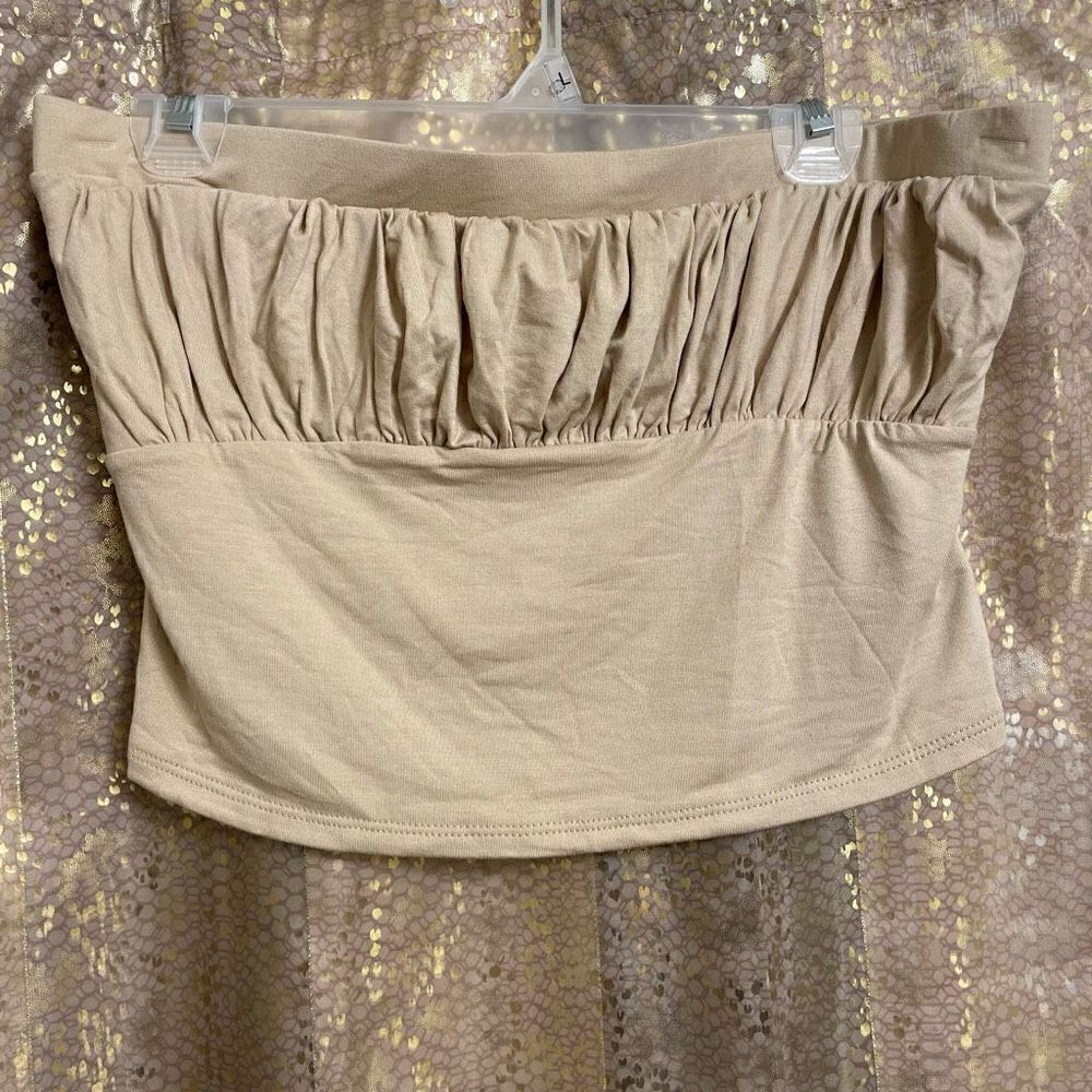 Free People Beach Nude Ruched Strapless Tube Top Large NWOT